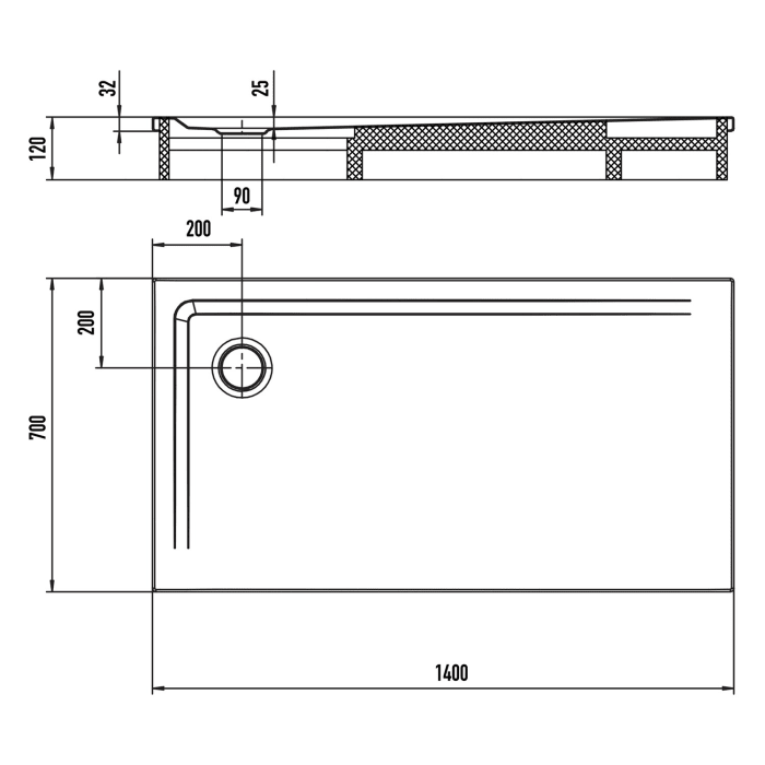 Kaldewei SUPERPLAN 1826-2 Duschwanne 70 x 140 cm mit Secure Plus, inkl. Wannenträger