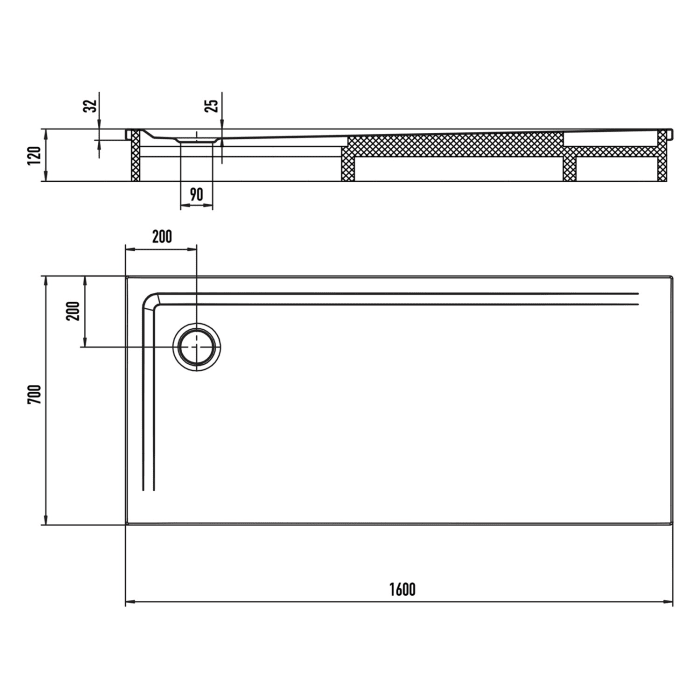 Kaldewei SUPERPLAN 1828-2 Duschwanne 70 x 160 cm mit Invisible Grip, inkl. Wannenträger