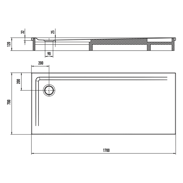 Kaldewei SUPERPLAN 1829-2 Duschwanne 70 x 170 cm mit Perl-Effekt, inkl. Wannenträger