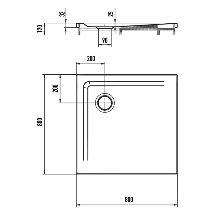 Kaldewei SUPERPLAN 1831-2 Duschwanne 80 x 80 cm mit Secure Plus, inkl. Wannenträger