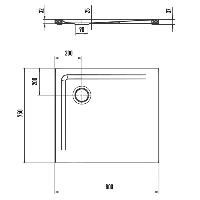 Kaldewei SUPERPLAN 1832-5 Duschwanne 75 x 80 cm mit Secure Plus, inkl. Wannenträger extraflach