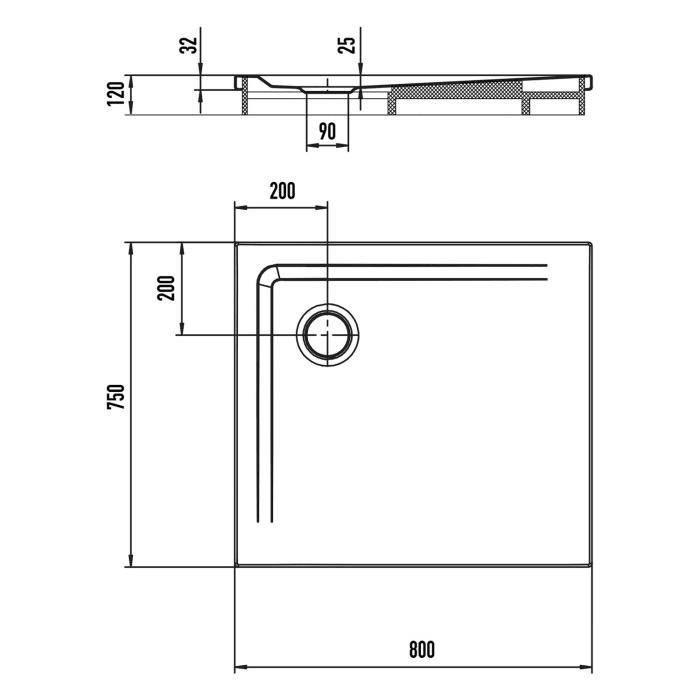 Kaldewei SUPERPLAN 1832-2 Duschwanne 75 x 80 cm mit Secure Plus, inkl. Wannenträger