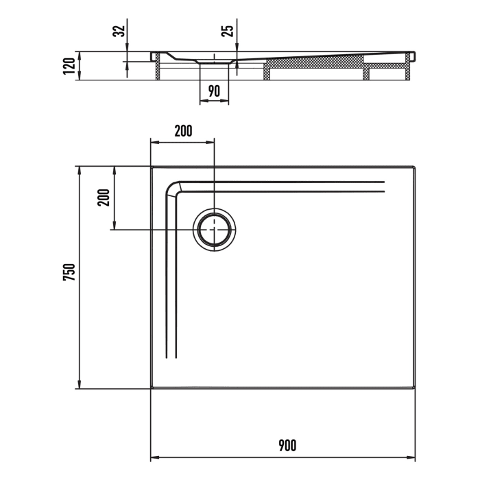 Kaldewei SUPERPLAN 1833-2 Duschwanne 75 x 90 cm mit Secure Plus, inkl. Wannenträger