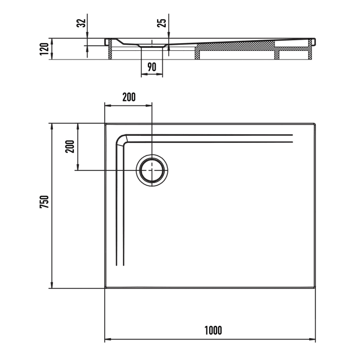 Kaldewei SUPERPLAN 1834-2 Duschwanne 75 x 100 cm mit Secure Plus, inkl. Wannenträger