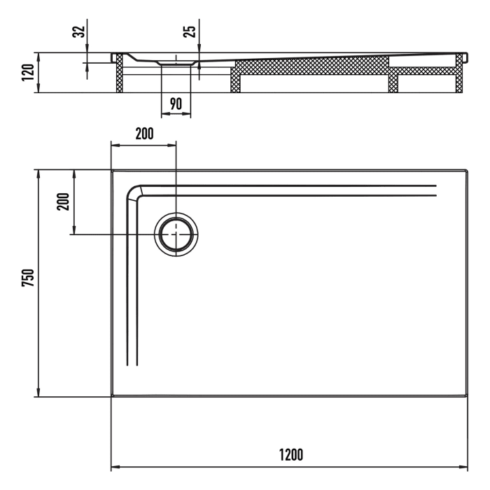 Kaldewei SUPERPLAN 1835-2 Duschwanne 75 x 120 cm mit Secure Plus, inkl. Wannenträger