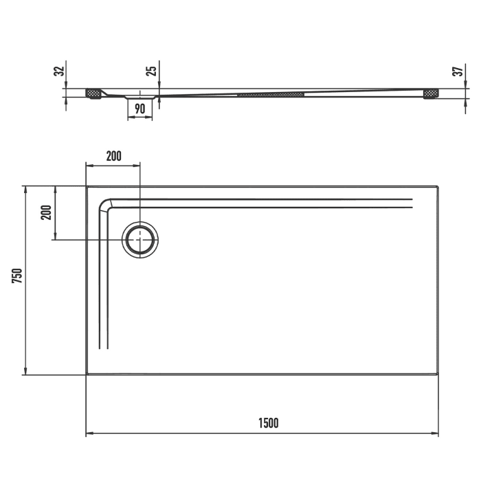 Kaldewei SUPERPLAN 1837-5 Duschwanne 75 x 150 cm mit Secure Plus, inkl. Wannenträger extraflach