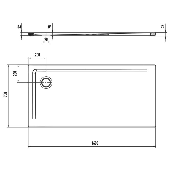 Kaldewei SUPERPLAN 1838-5 Duschwanne 75 x 160 cm mit Secure Plus, inkl. Wannenträger extraflach