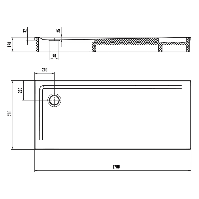 Kaldewei SUPERPLAN 1839-2 Duschwanne 75 x 170 cm mit Secure Plus, inkl. Wannenträger