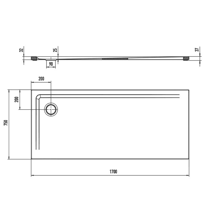 Kaldewei SUPERPLAN 1839-5 Duschwanne 75 x 170 cm mit Invisible Grip, inkl. Wannenträger extraflach