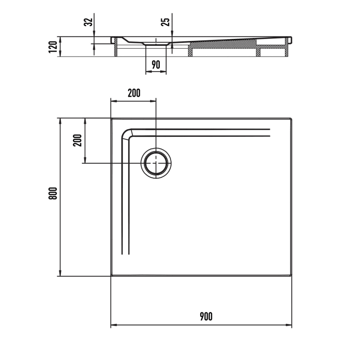 Kaldewei SUPERPLAN 1840-2 Duschwanne 80 x 90 cm mit Secure Plus, inkl. Wannenträger
