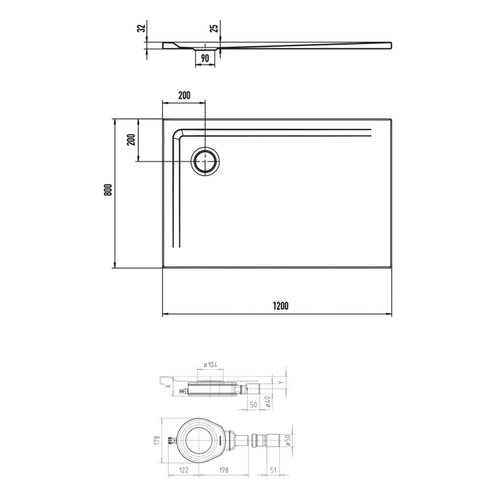 Kaldewei SUPERPLAN 1842-1 Duschwannen-Komplettset 1 80 x 120 cm