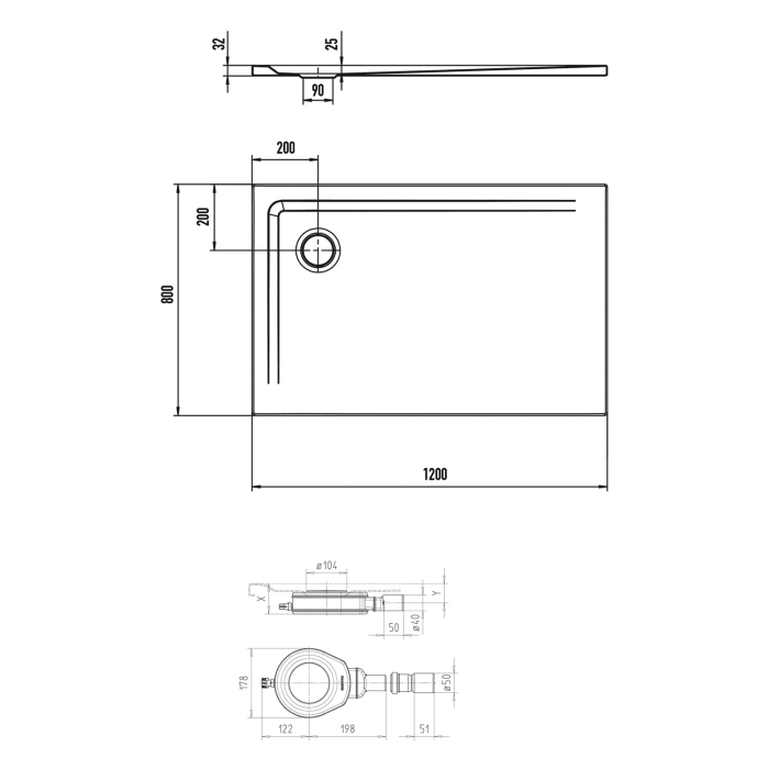 Kaldewei SUPERPLAN 1842-1 Duschwannen-Komplettset 2 80 x 120 cm