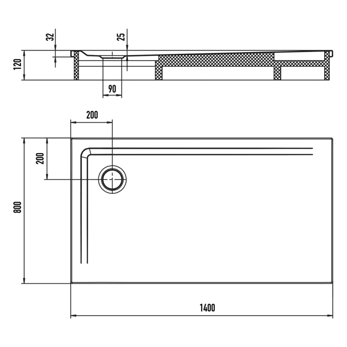 Kaldewei SUPERPLAN 1843-2 Duschwanne 80 x 140 cm, inkl. Wannenträger
