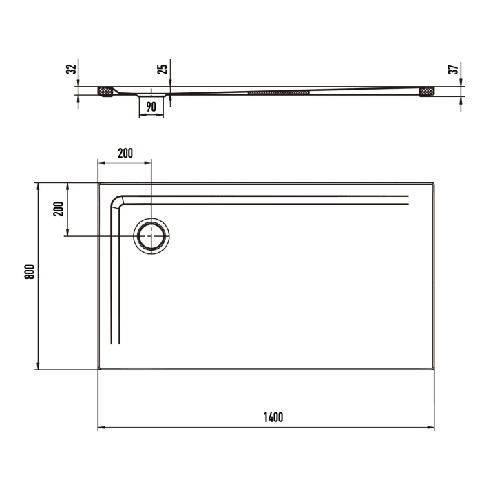 Kaldewei SUPERPLAN 1843-5 Duschwanne 80 x 140 cm mit Invisible Grip, inkl. Wannenträger extraflach