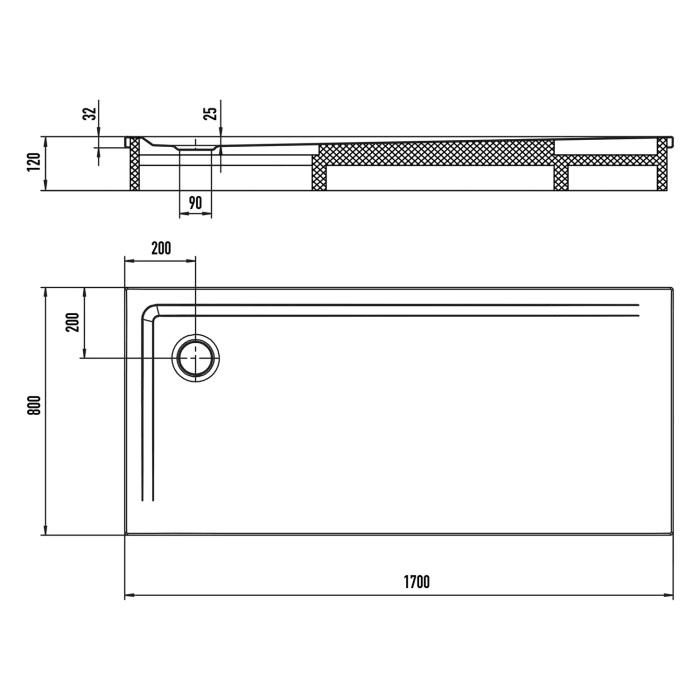 Kaldewei SUPERPLAN 1846-2 Duschwanne 80 x 170 cm mit Secure Plus, inkl. Wannenträger