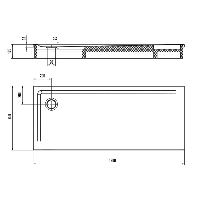 Kaldewei SUPERPLAN 1847-2 Duschwanne 80 x 180 cm mit Secure Plus, inkl. Wannenträger