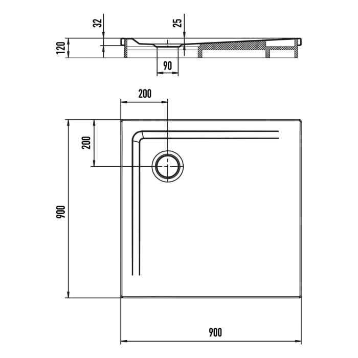 Kaldewei SUPERPLAN 1848-2 Duschwanne 90 x 90 cm mit Secure Plus, inkl. Wannenträger