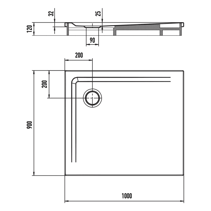 Kaldewei SUPERPLAN 1849-2 Duschwanne 90 x 100 cm mit Secure Plus, inkl. Wannenträger