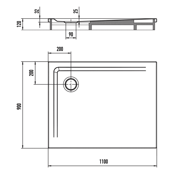 Kaldewei SUPERPLAN 1850-2 Duschwanne 90 x 110 cm mit Secure Plus, inkl. Wannenträger
