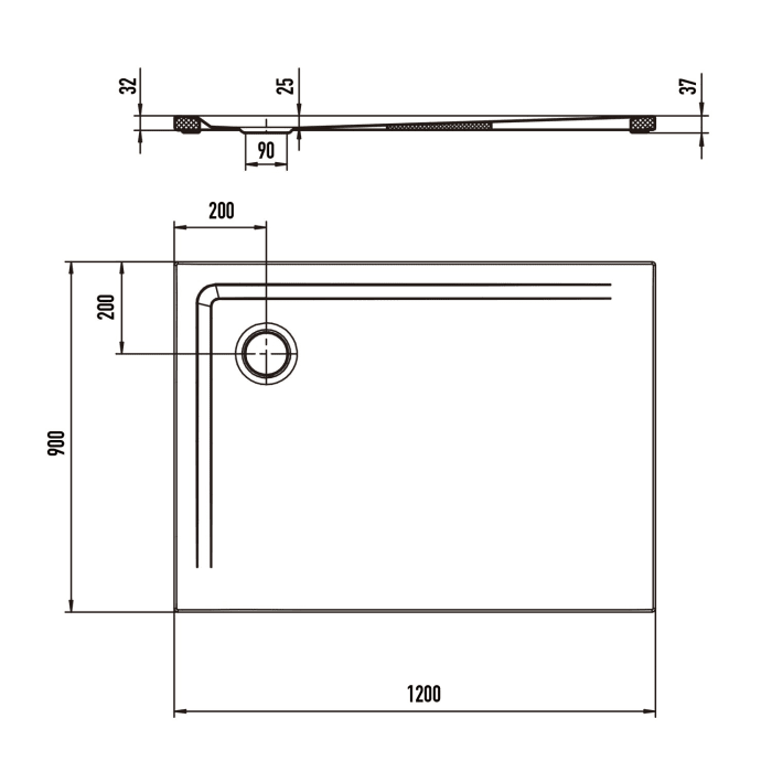 Kaldewei SUPERPLAN 1851-5 Duschwanne 90 x 120 cm mit Invisible Grip, inkl. Wannenträger extraflach