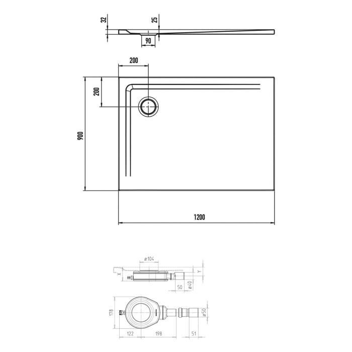 Kaldewei SUPERPLAN 1851-1 Duschwannen-Komplettset 1 90 x 120 cm