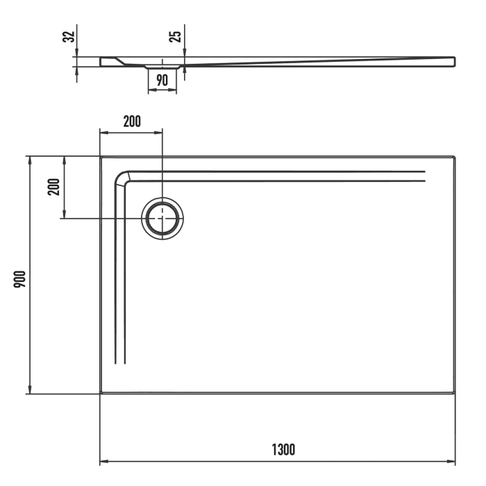 Kaldewei SUPERPLAN 1852-1 Duschwanne 90 x 130 cm mit Secure Plus