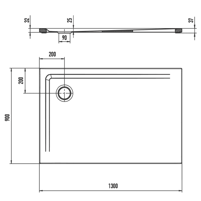 Kaldewei SUPERPLAN 1852-5 Duschwanne 90 x 130 cm mit Secure Plus, inkl. Wannenträger extraflach