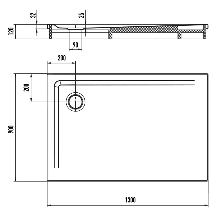 Kaldewei SUPERPLAN 1852-2 Duschwanne 90 x 130 cm mit Secure Plus, inkl. Wannenträger