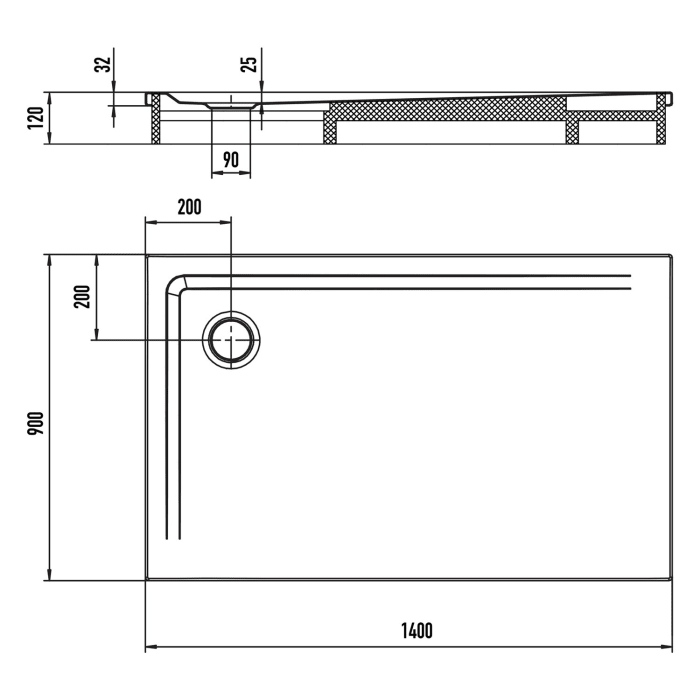 Kaldewei SUPERPLAN 1853-2 Duschwanne 90 x 140 cm mit Secure Plus, inkl. Wannenträger