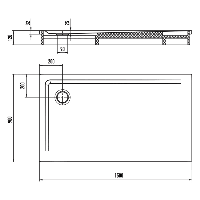Kaldewei SUPERPLAN 1854-2 Duschwanne 90 x 150 cm mit Secure Plus, inkl. Wannenträger