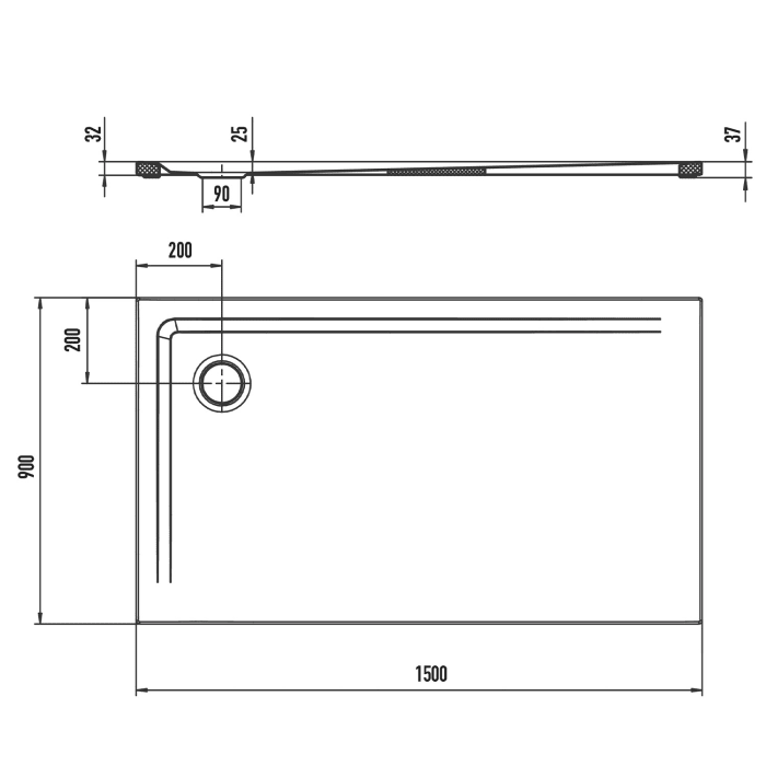 Kaldewei SUPERPLAN 1854-5 Duschwanne 90 x 150 cm mit Secure Plus, inkl. Wannenträger extraflach