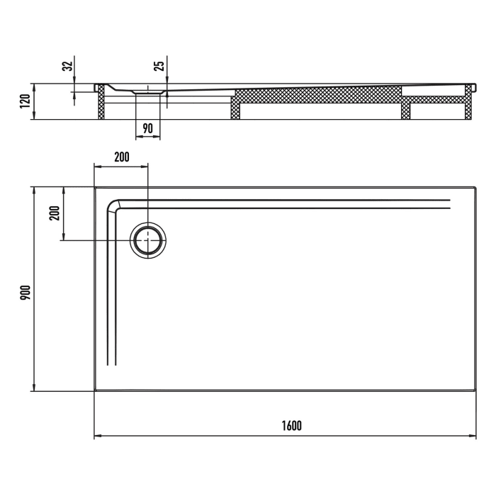 Kaldewei SUPERPLAN 1855-2 Duschwanne 90 x 160 cm mit Secure Plus, inkl. Wannenträger