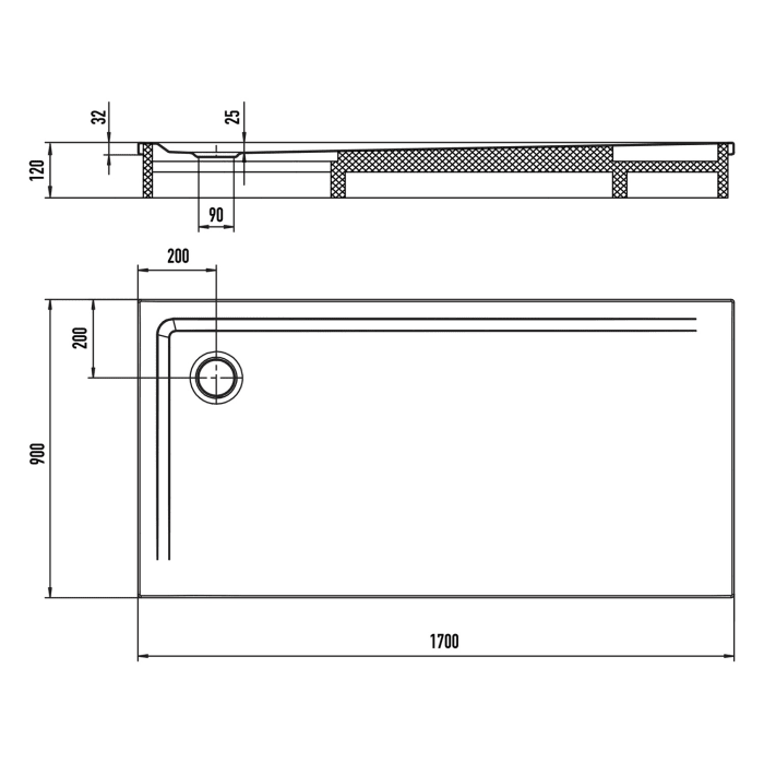 Kaldewei SUPERPLAN 1856-2 Duschwanne 90 x 170 cm mit Perl-Effekt, inkl. Wannenträger