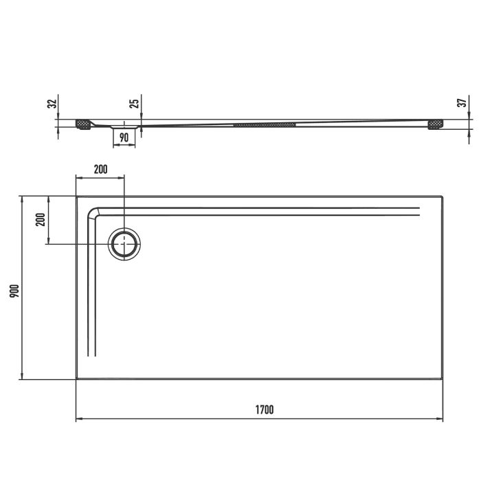 Kaldewei SUPERPLAN 1856-5 Duschwanne 90 x 170 cm mit Secure Plus, inkl. Wannenträger extraflach