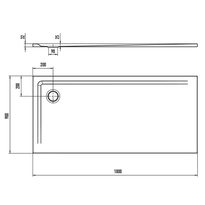 Kaldewei SUPERPLAN 1857-1 Duschwanne 90 x 180 cm mit Secure Plus