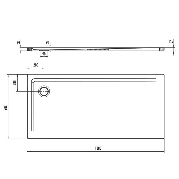 Kaldewei SUPERPLAN 1857-5 Duschwanne 90 x 180 cm mit Secure Plus, inkl. Wannenträger extraflach