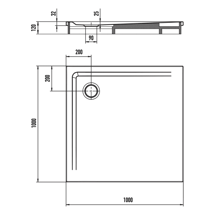 Kaldewei SUPERPLAN 1858-2 Duschwanne 100 x 100 cm mit Perl-Effekt, inkl. Wannenträger