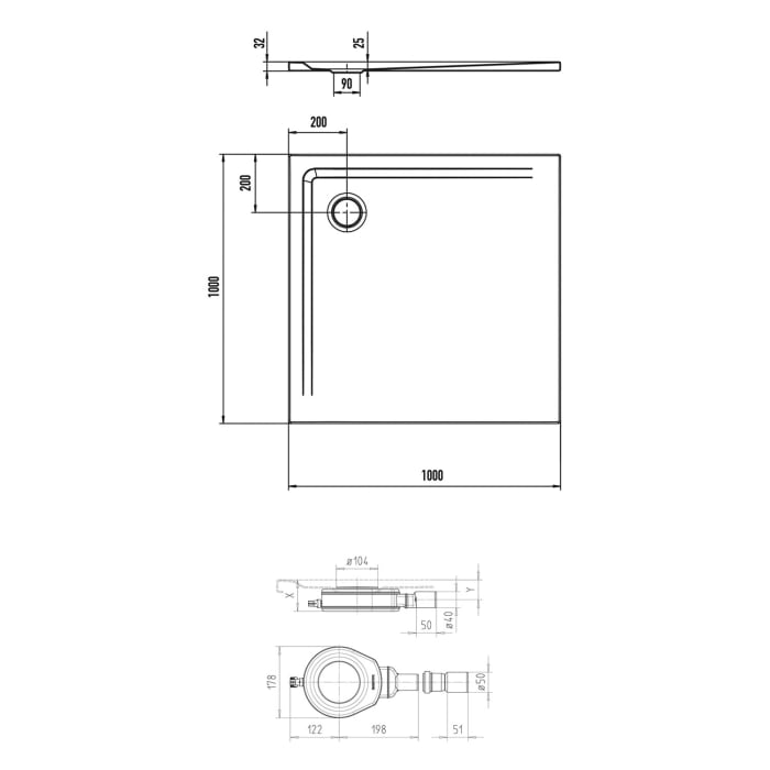 Kaldewei SUPERPLAN 1858-1 Duschwannen-Komplettset 1 100 x 100 cm