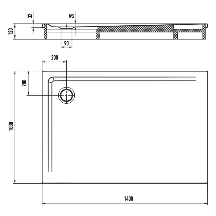 Kaldewei SUPERPLAN 1860-2 Duschwanne 100 x 140 cm mit Secure Plus, inkl. Wannenträger