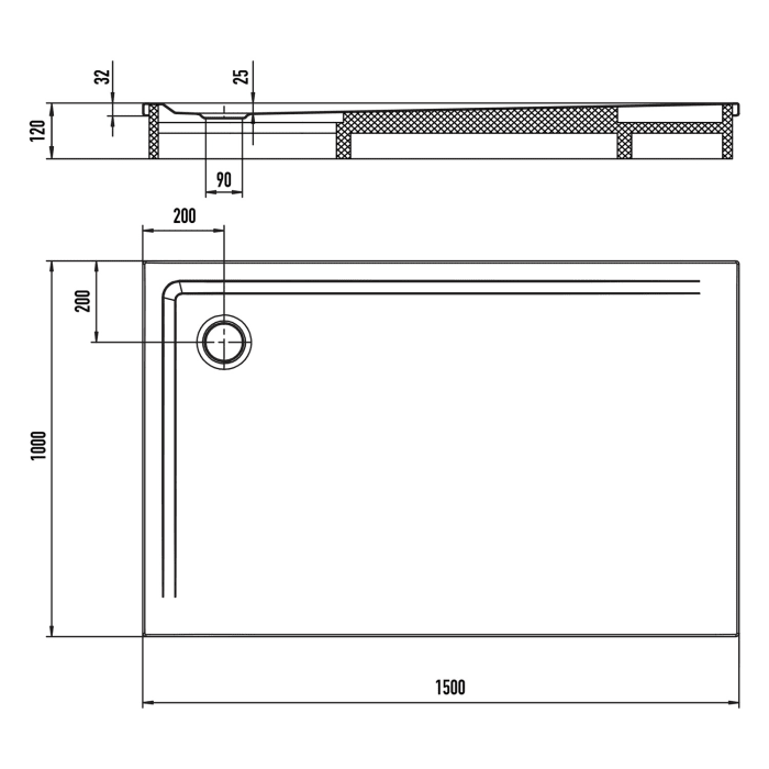 Kaldewei SUPERPLAN 1861-2 Duschwanne 100 x 150 cm mit Secure Plus, inkl. Wannenträger