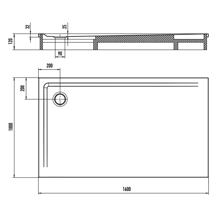 Kaldewei SUPERPLAN 1862-2 Duschwanne 100 x 160 cm mit Secure Plus, inkl. Wannenträger