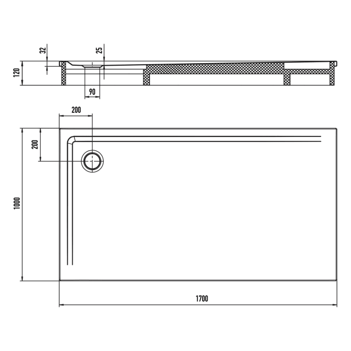 Kaldewei SUPERPLAN 1863-2 Duschwanne 100 x 170 cm mit Invisible Grip, inkl. Wannenträger