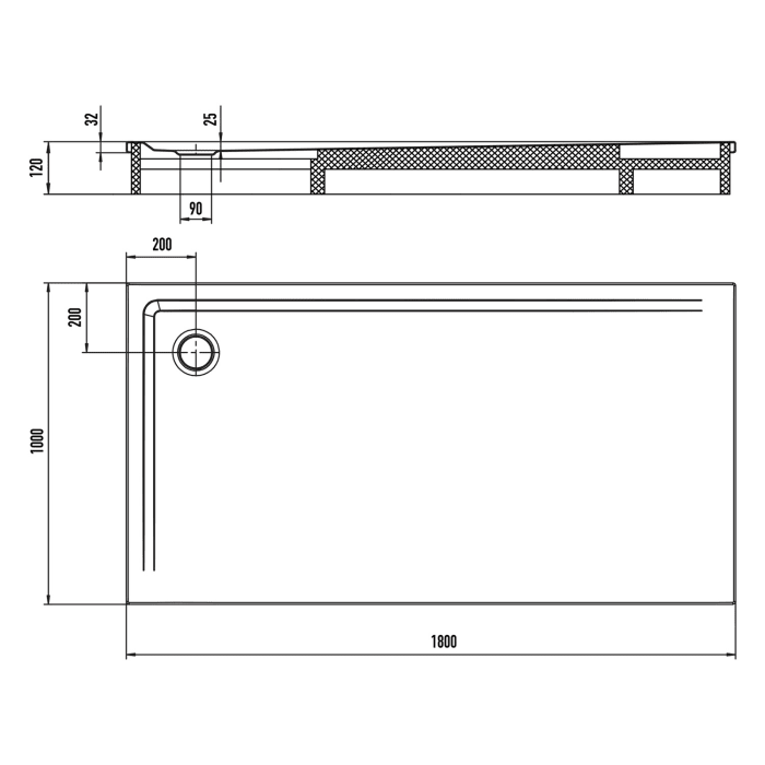 Kaldewei SUPERPLAN 1864-2 Duschwanne 100 x 180 cm mit Perl-Effekt, inkl. Wannenträger