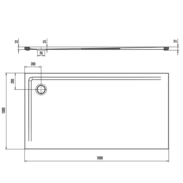 Kaldewei SUPERPLAN 1864-5 Duschwanne 100 x 180 cm mit Secure Plus, inkl. Wannenträger extraflach