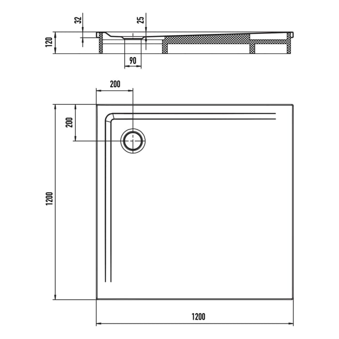 Kaldewei SUPERPLAN 1865-2 Duschwanne 120 x 120 cm mit Secure Plus, inkl. Wannenträger