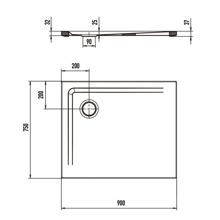 Kaldewei SUPERPLAN 1833-5 Duschwanne 75 x 90 cm mit Secure Plus, inkl. Wannenträger extraflach