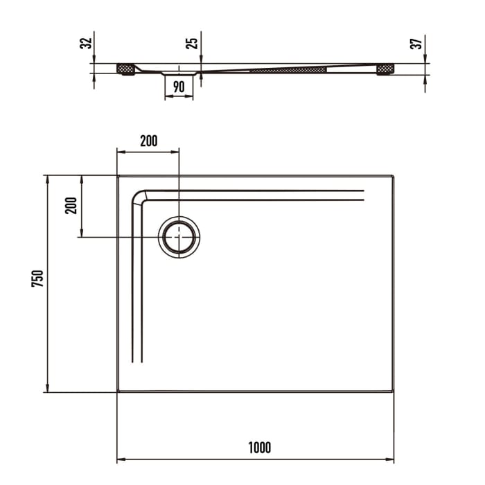 Kaldewei SUPERPLAN 1834-5 Duschwanne 75 x 100 cm mit Perl-Effekt, inkl. Wannenträger extraflach