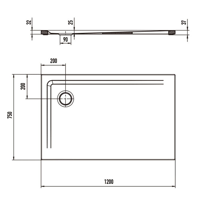 Kaldewei SUPERPLAN 1835-5 Duschwanne 75 x 120 cm mit Secure Plus, inkl. Wannenträger extraflach