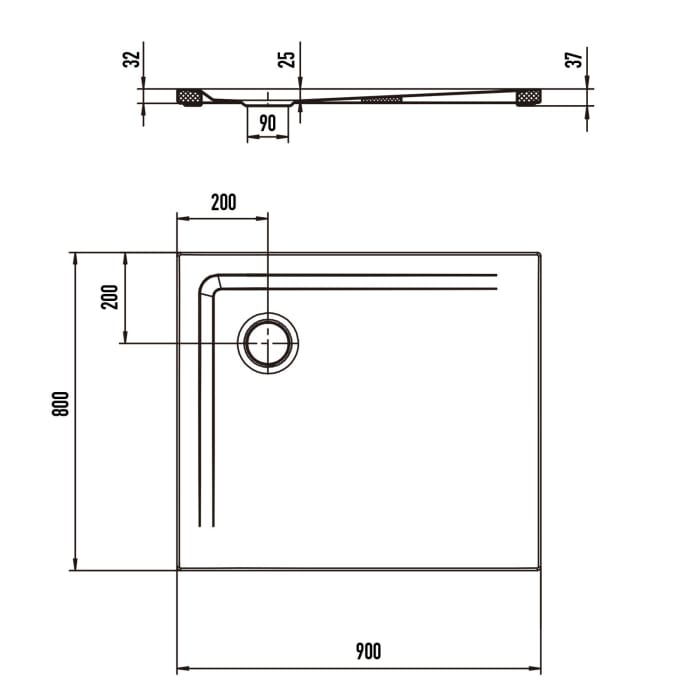 Kaldewei SUPERPLAN 1840-5 Duschwanne 80 x 90 cm mit Secure Plus, inkl. Wannenträger extraflach