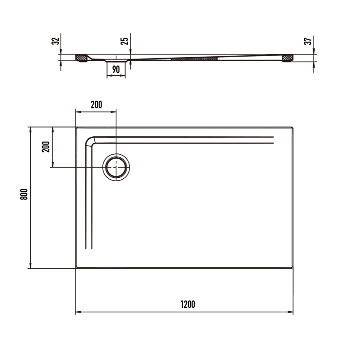 Kaldewei SUPERPLAN 1842-5 Duschwanne 80 x 120 cm mit Secure Plus, inkl. Wannenträger extraflach